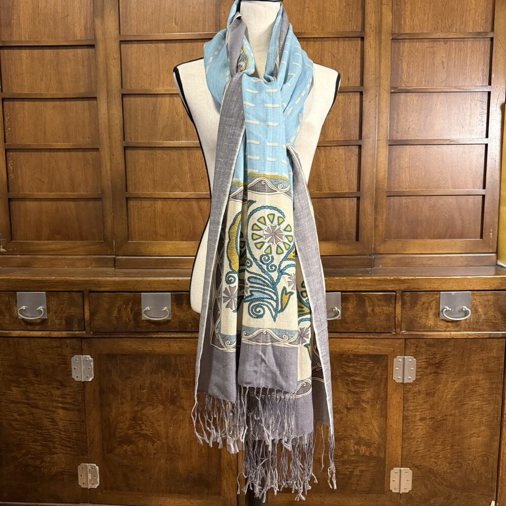 DANA XU Womens Mandalay Geometric Floral Wool XL Scarf Shawl Wrap Cover-Up